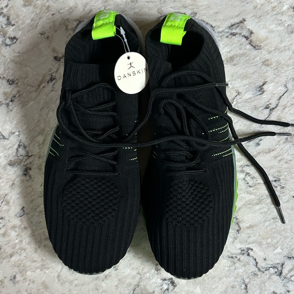NEW Danskin Now Positive Womens Knit‎ Black Lime Green Lace Up Sneakers Shoes 9